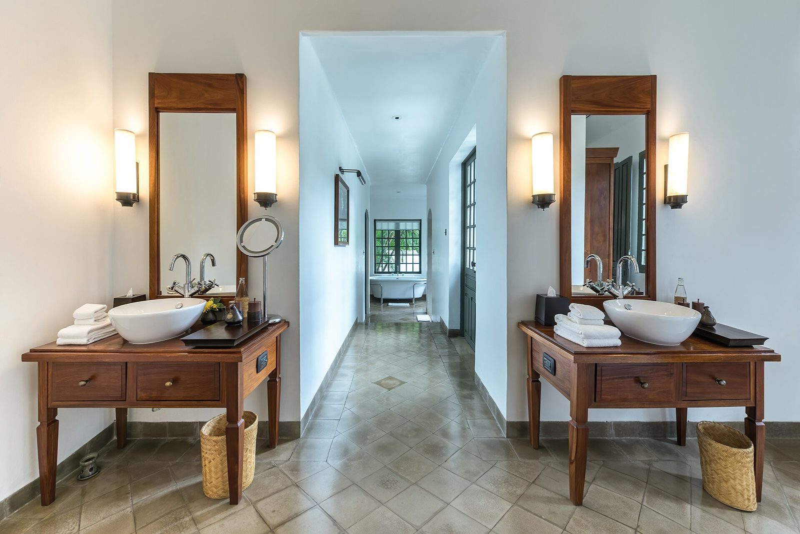 Remodeled bathroom with double vanity (stock photo)